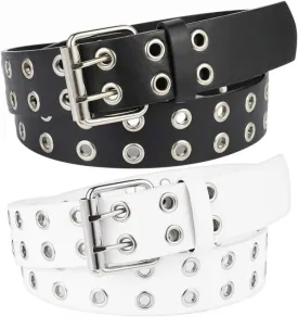 2 Pack - Double Grommet PU Leather Belt for Women & Men