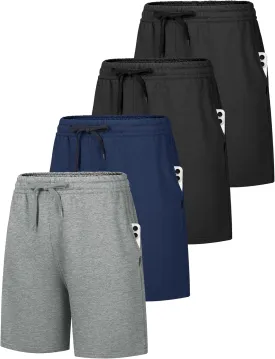 4 Pack Women's Summer Sweat Shorts Cotton Comfy Drawstring Shorts for Casual Lounge Sport Athletic with Pockets