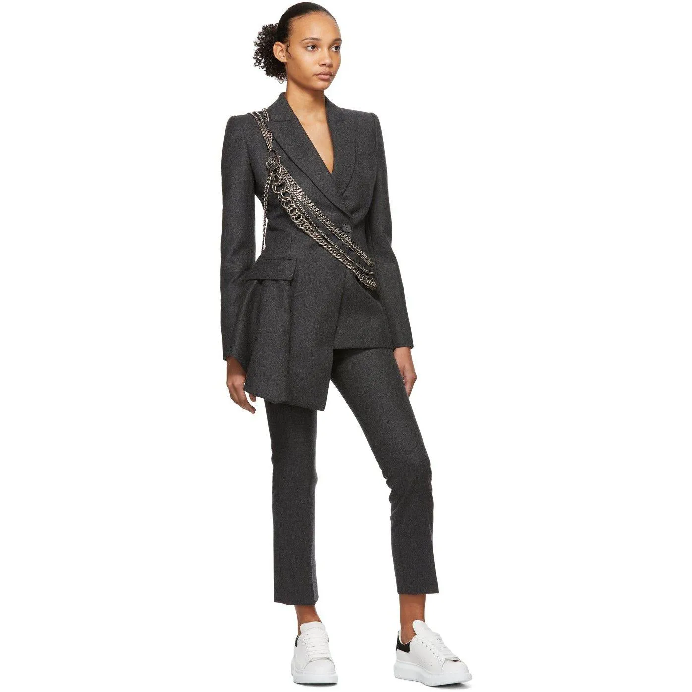 Alexander McQueen Grey Asymmetric Tailored Blazer