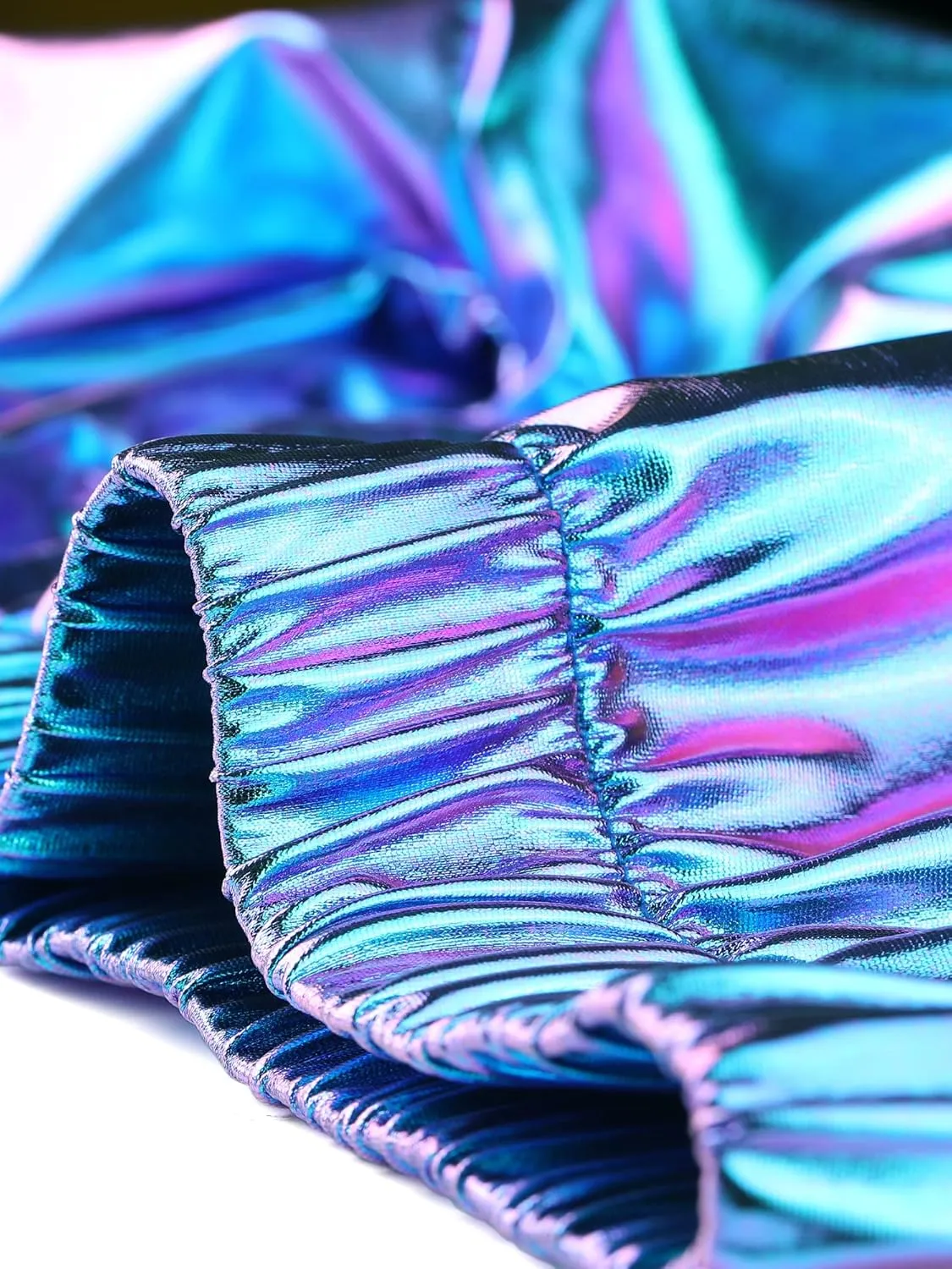 Allegra K Women's Crop Top Hoodies Holographic Shiny Metallic Sweatshirts