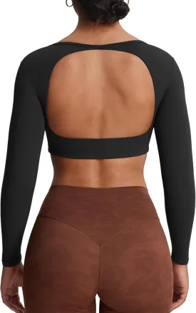 Aoxjox Long Sleeve Crop Tops for Women Clarissa Backless Workout Cropped T Shirt Top