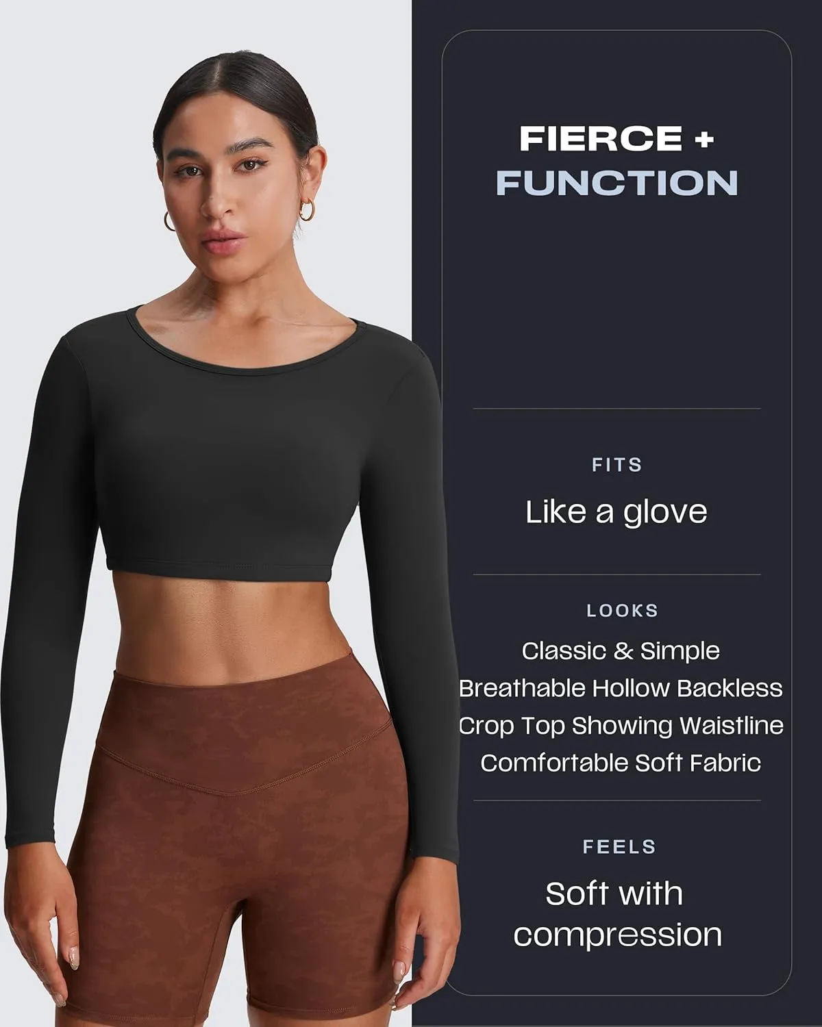 Aoxjox Long Sleeve Crop Tops for Women Clarissa Backless Workout Cropped T Shirt Top