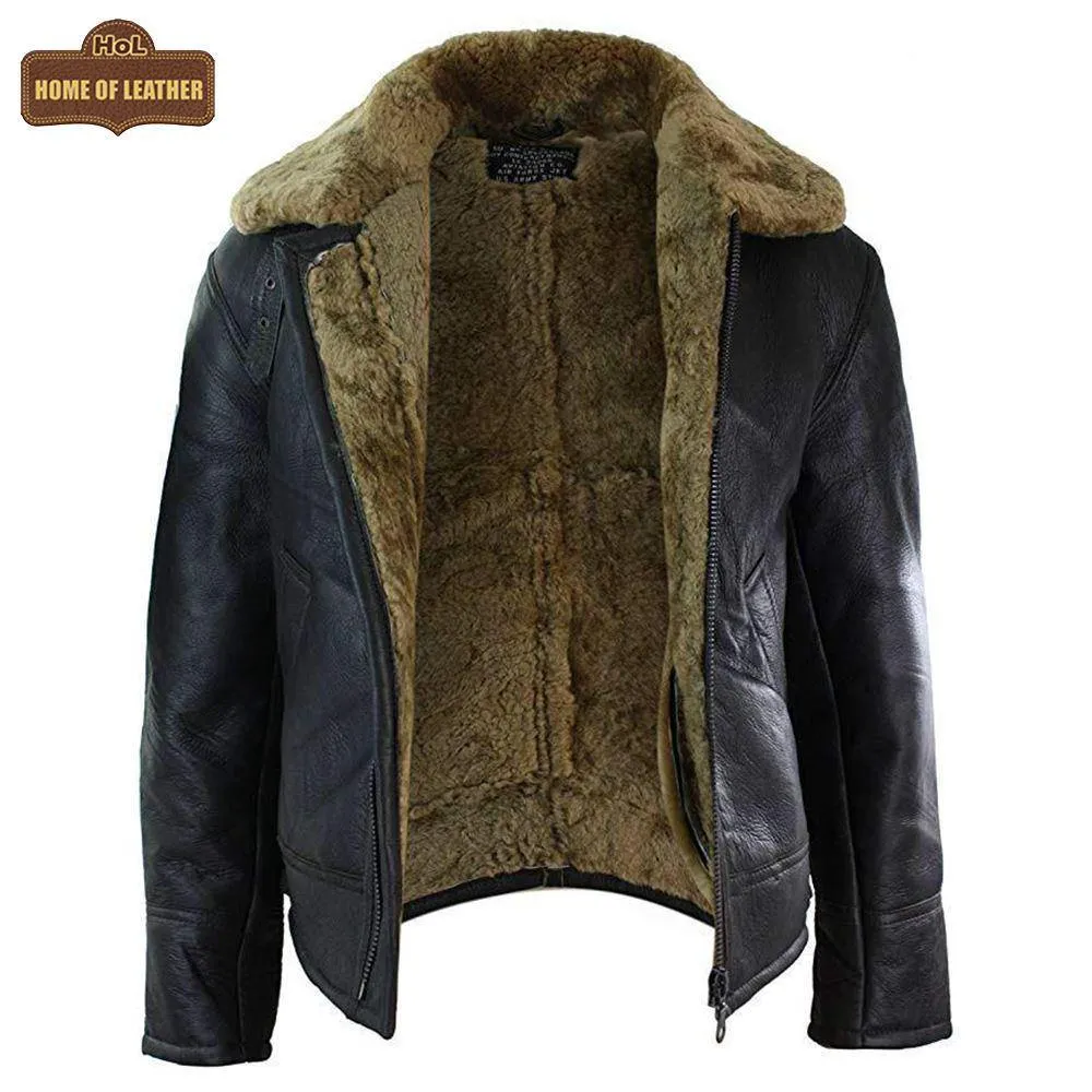 B018 Aviator B3 Real Leather Shearling Sheepskin Flying Pilot Warm Winter World War Jacket