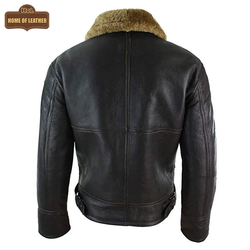 B018 Aviator B3 Real Leather Shearling Sheepskin Flying Pilot Warm Winter World War Jacket