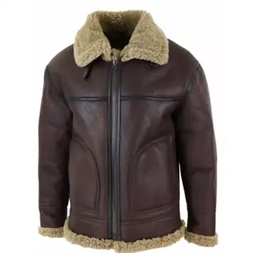 B034 B3 Flight Bomber Aviator Real Leather Shearling Jacket Brown
