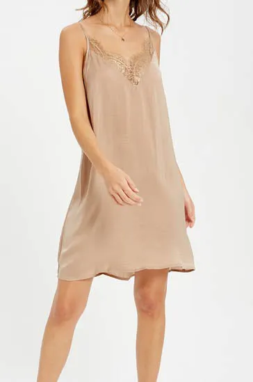 Beige Lace Trim Mini Slip