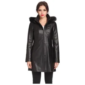 BGSD Women's "Irene" Hooded New Zealand Lambskin Leather Parka Coat