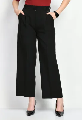 Black Cotton Blend Influence Solid Wide Leg Trouser Only