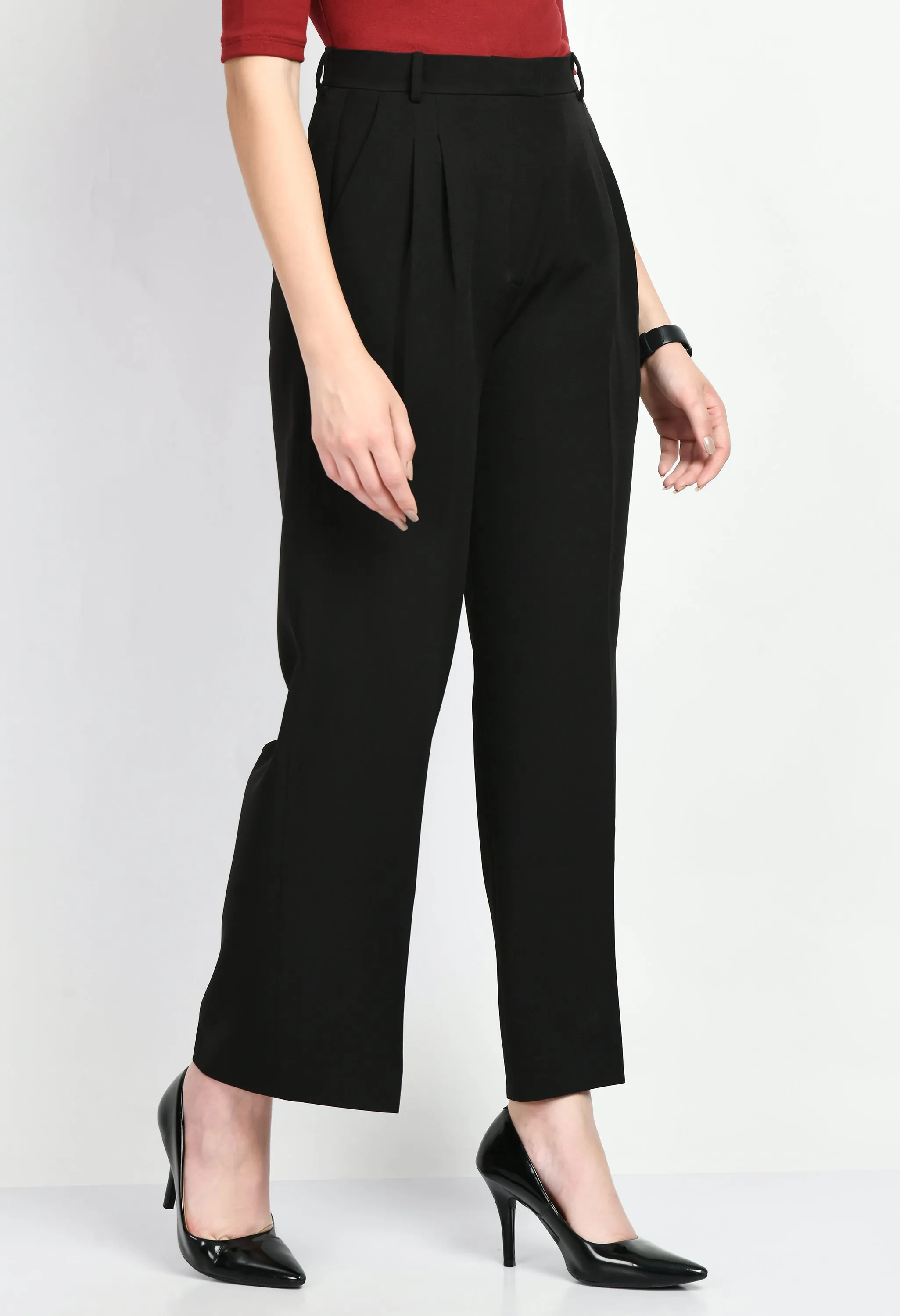 Black Cotton Blend Influence Solid Wide Leg Trouser Only