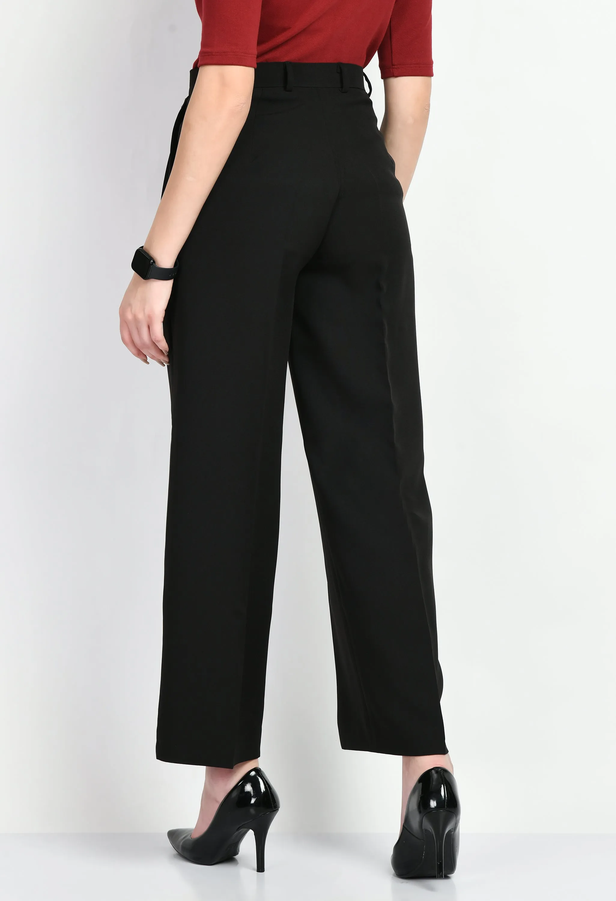 Black Cotton Blend Influence Solid Wide Leg Trouser Only