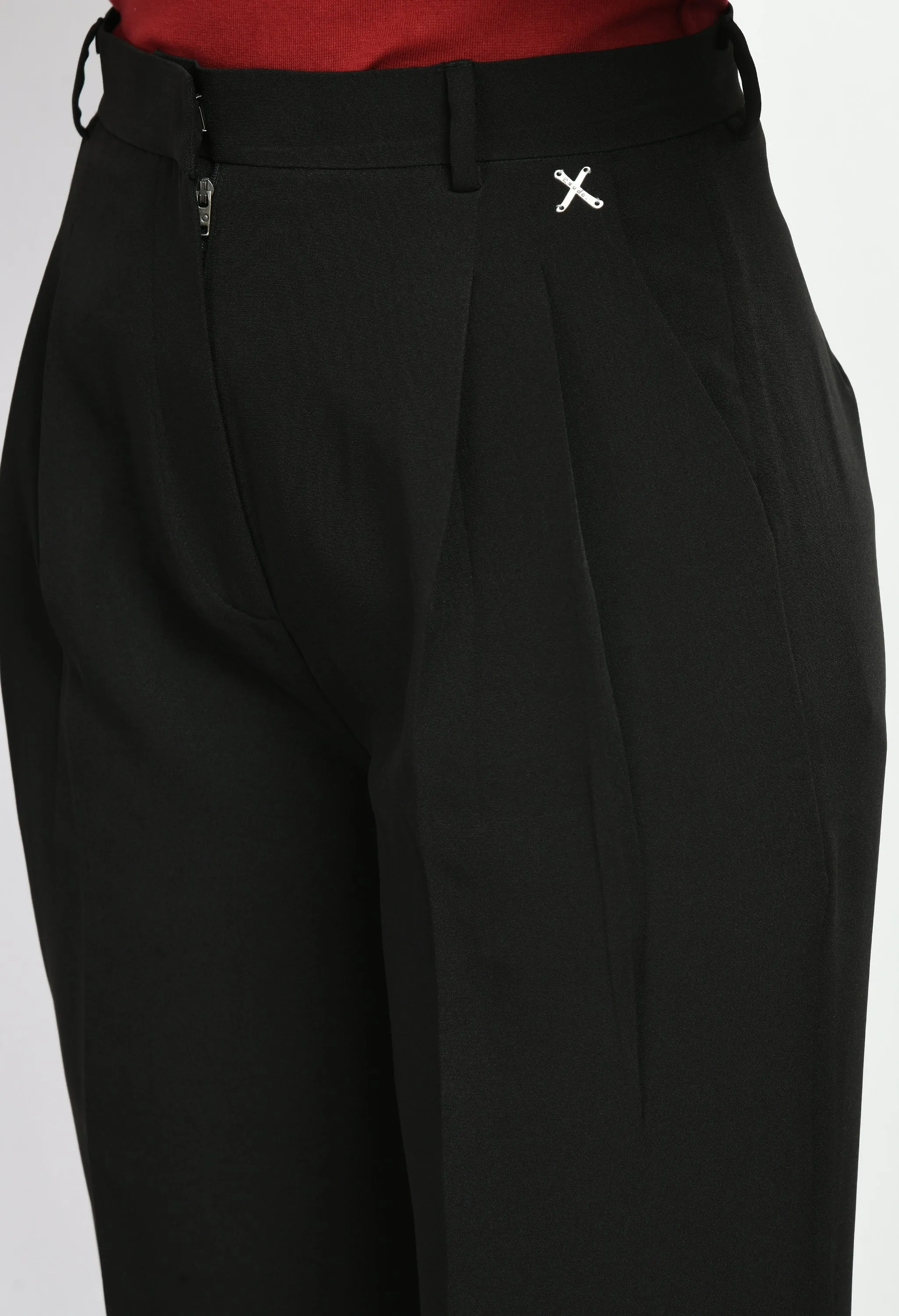 Black Cotton Blend Influence Solid Wide Leg Trouser Only