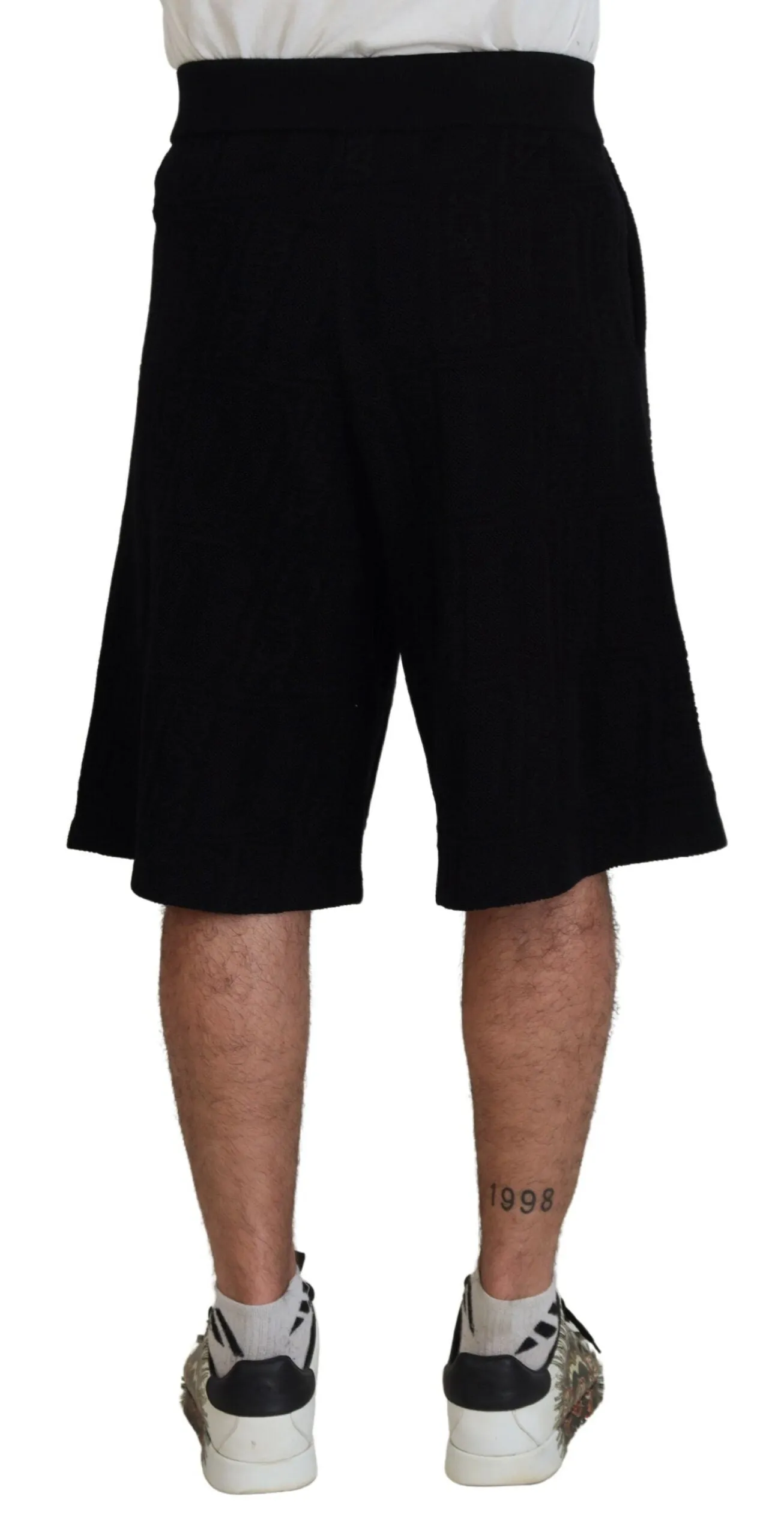 Black Solid Pull On Men Casual Bermuda Shorts