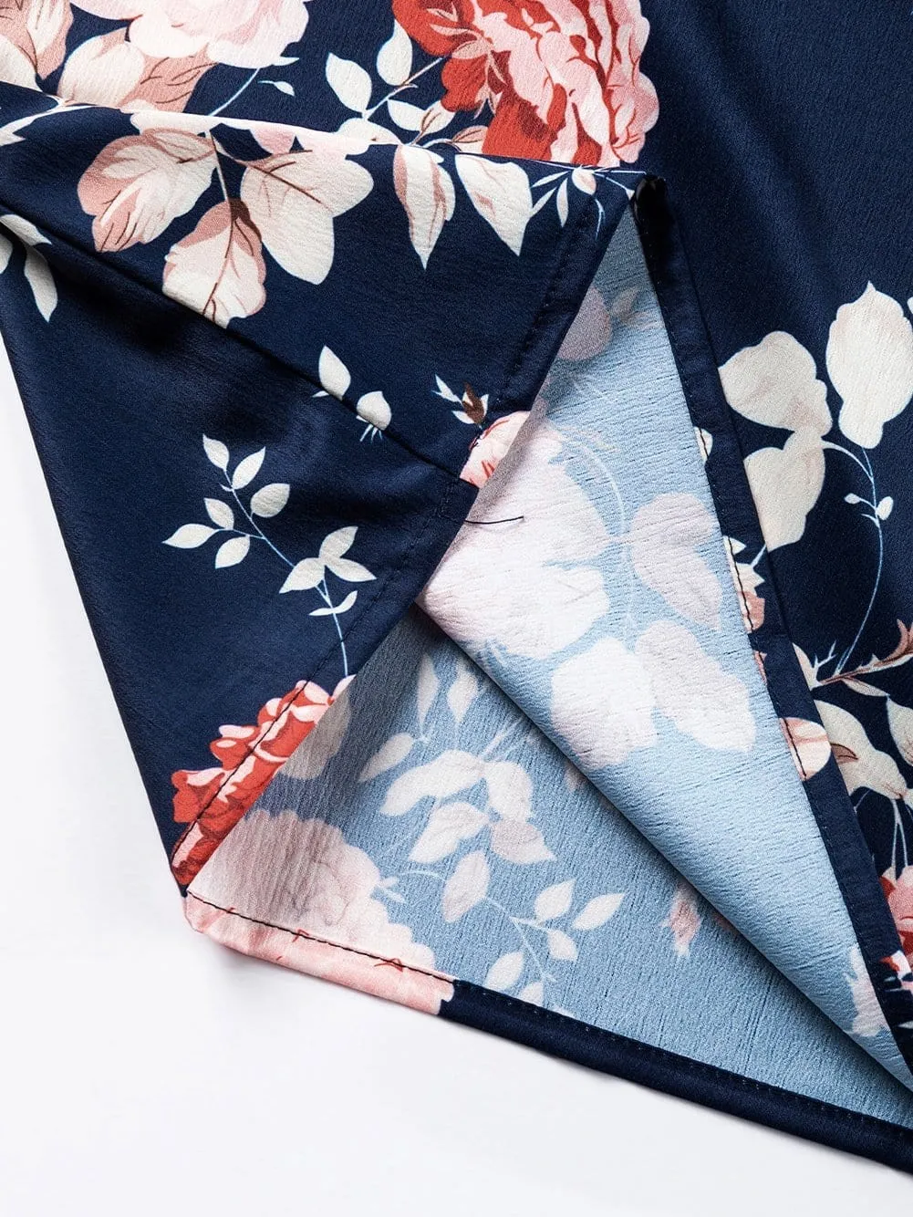 Blue Floral Off-Shoulder Ruffle Sleeve Blouse