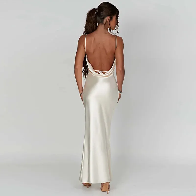 Bridesmaid Satin Dress for Weddings with Cowl Neck & Slit