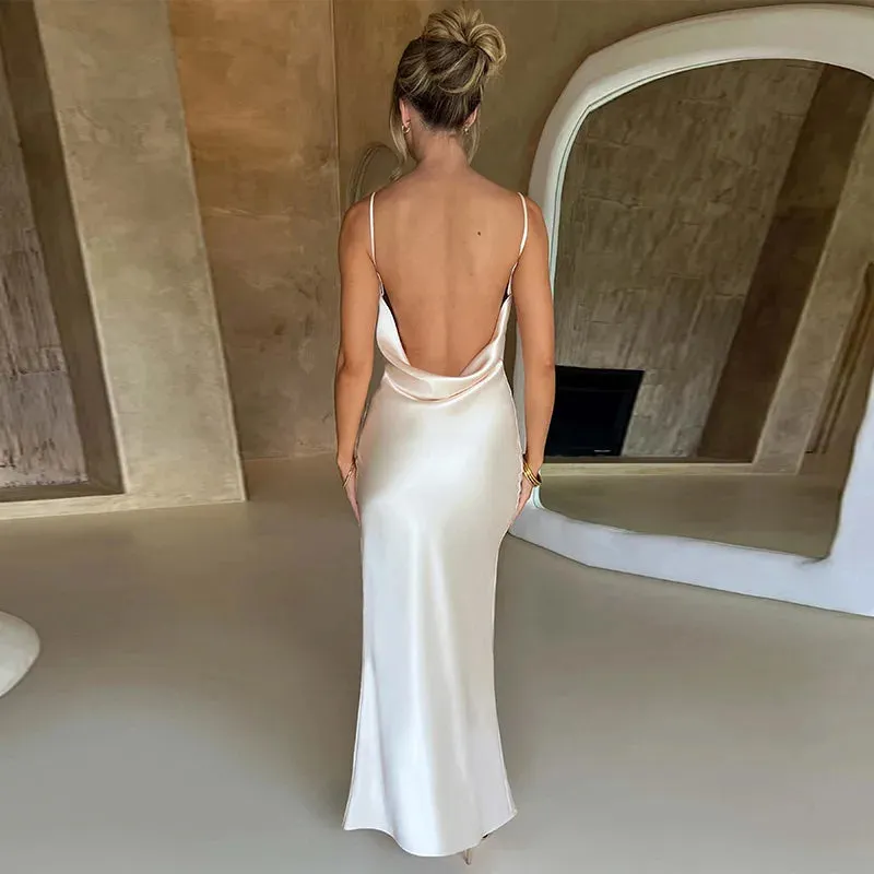 Bridesmaid Satin Dress for Weddings with Cowl Neck & Slit