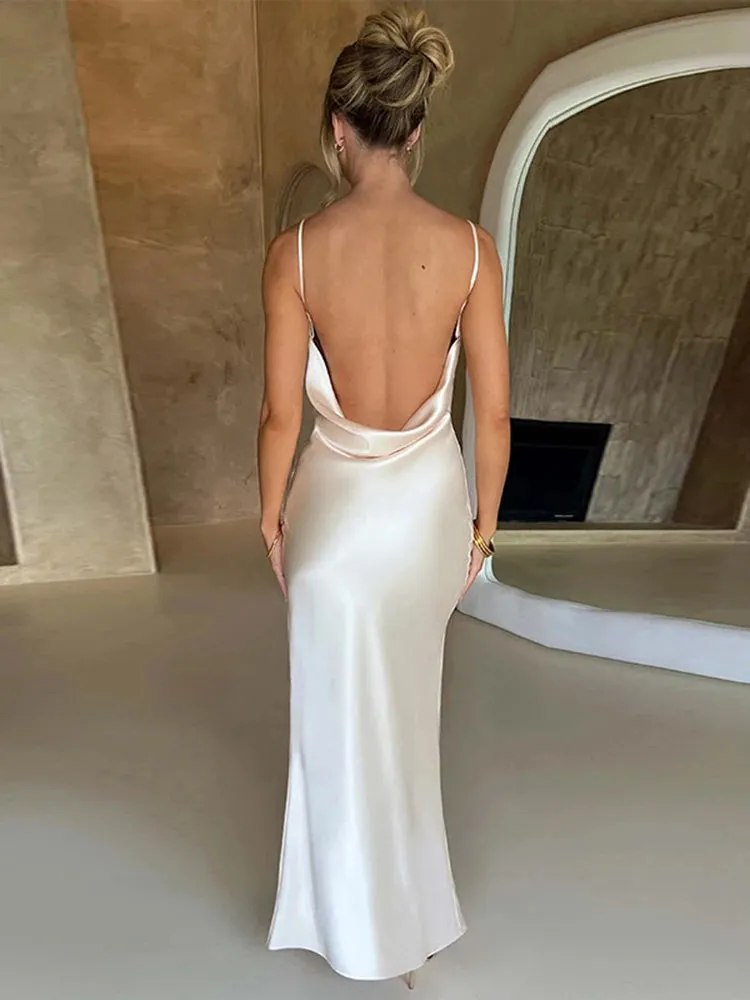 Bridesmaid Satin Dress for Weddings with Cowl Neck & Slit