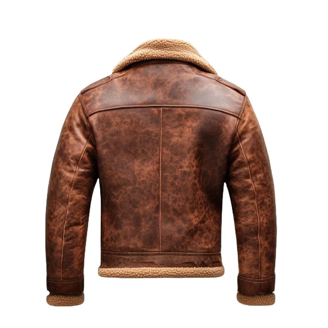 Brown Shearling Collar Aviator Jacket - Crafted with Leather | El Zoro