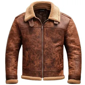 Brown Shearling Collar Aviator Jacket - Crafted with Leather | El Zoro