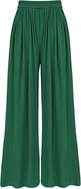 BTFBM Womens Casual Wide Leg Pants Summer Fall Clothes Pleated Elastic Waist Loose Palazzo Knit Trousers with Pockets