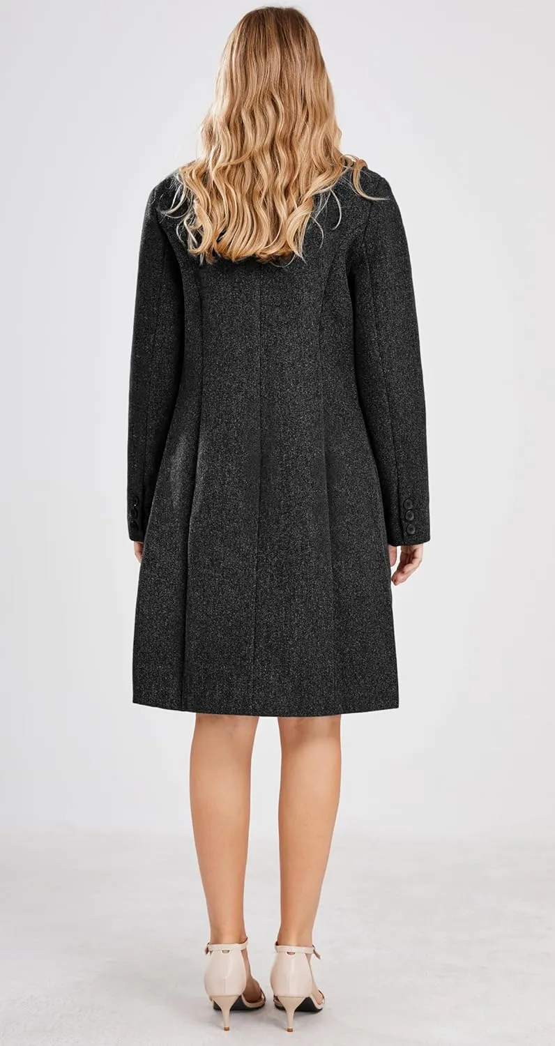 chouyatou Women's Basic Designed Notch Lapel Double Breasted Mid-Long Wool Pea Coat