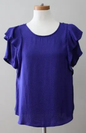 Cool Winter Sapphire Ruffle Blouse
