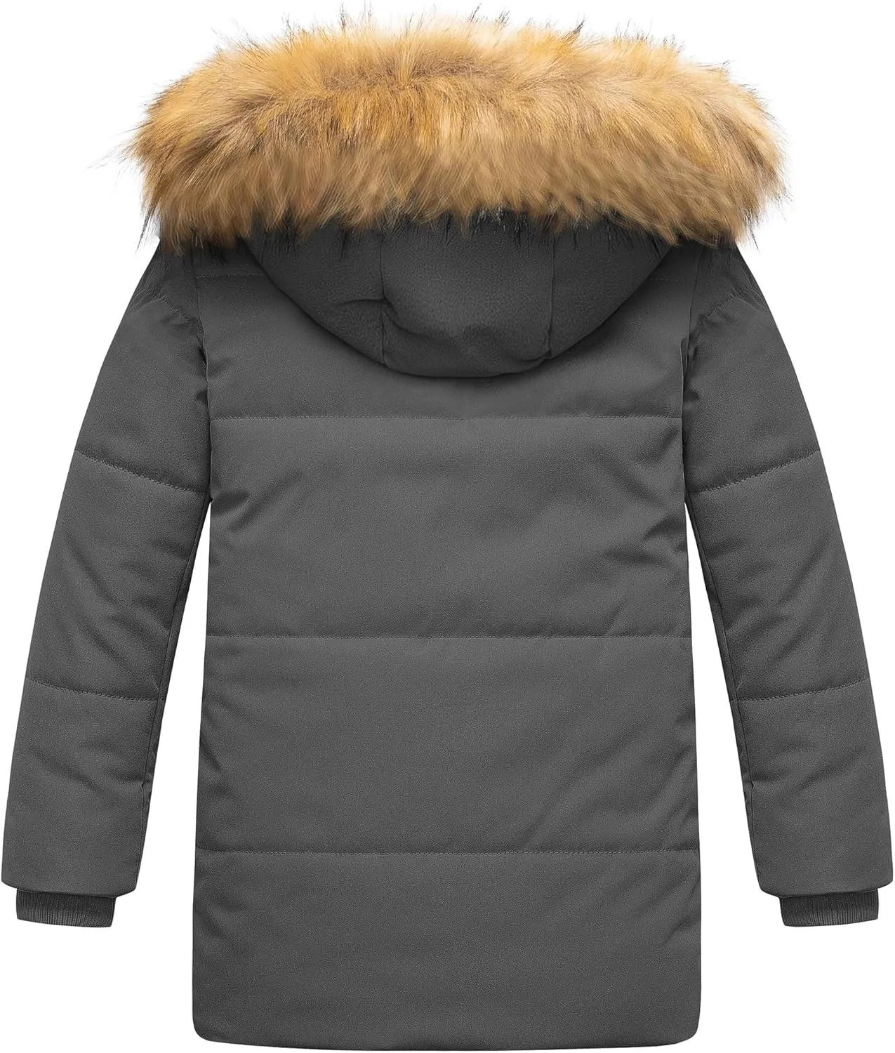 CREATMO US Boy's Sherpa Long Parka Winter Coat Thicken Water Repellent Puffer Jacket With Removable Faux Fur Hood