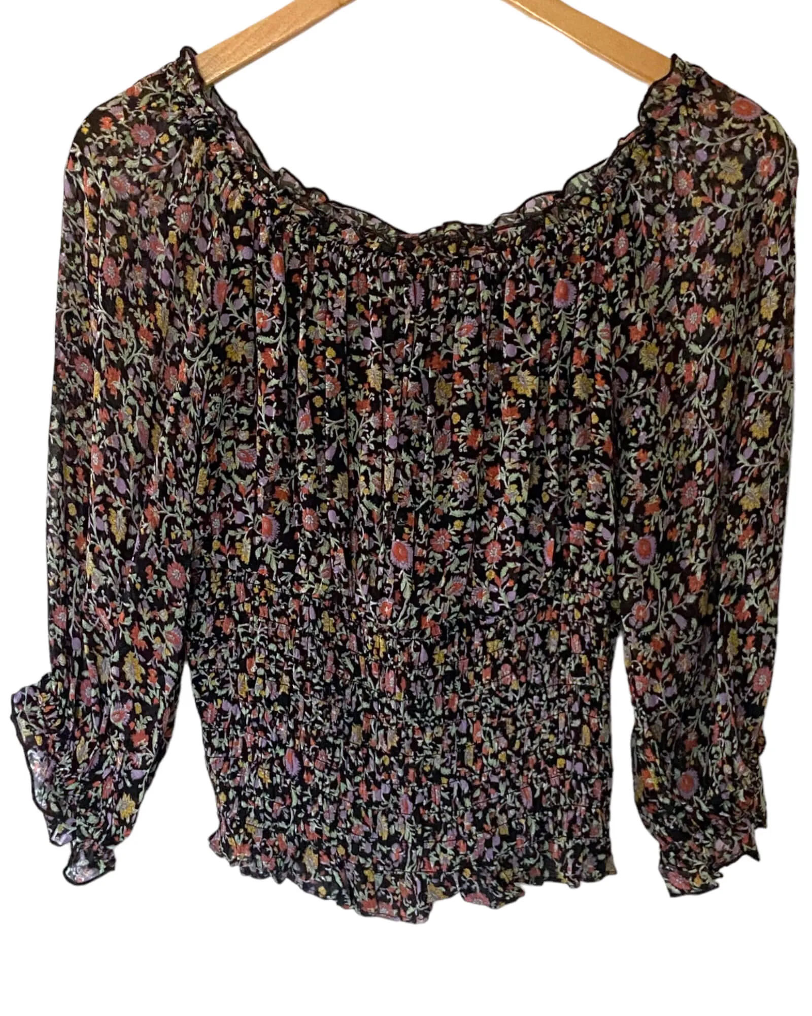 Dark Winter Floral Print Smocked Blouse