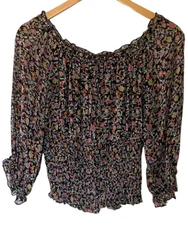 Dark Winter Floral Print Smocked Blouse