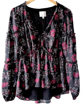 Dark Winter Wildflower Print Ruffle Blouse