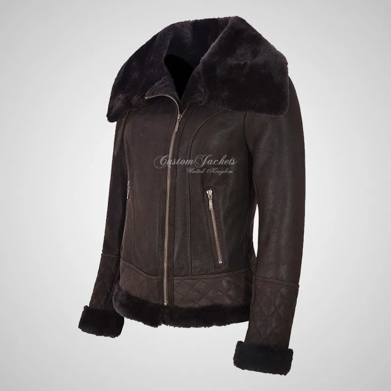 DENNY Ladies Sheepskin Jacket Large Collar Shearling Jacket