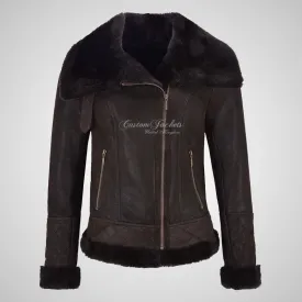 DENNY Ladies Sheepskin Jacket Large Collar Shearling Jacket