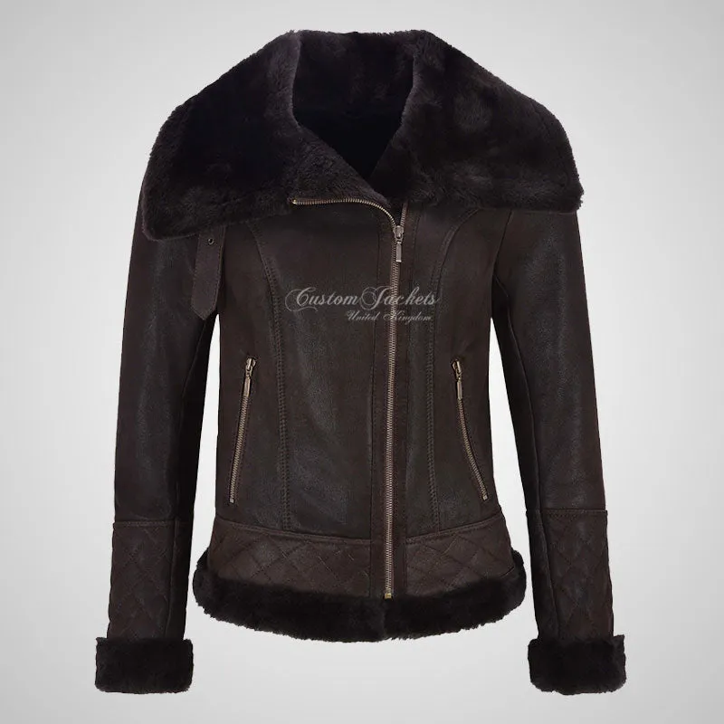 DENNY Ladies Sheepskin Jacket Large Collar Shearling Jacket