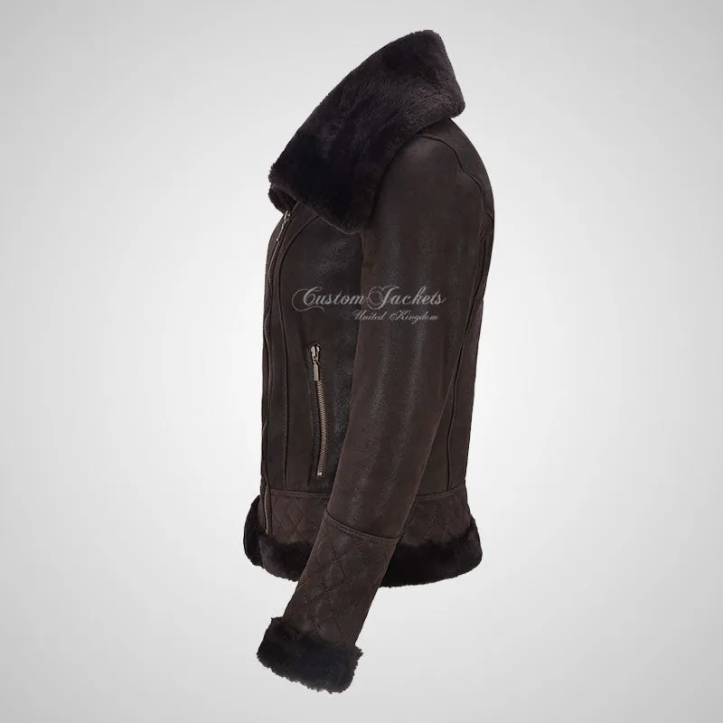 DENNY Ladies Sheepskin Jacket Large Collar Shearling Jacket