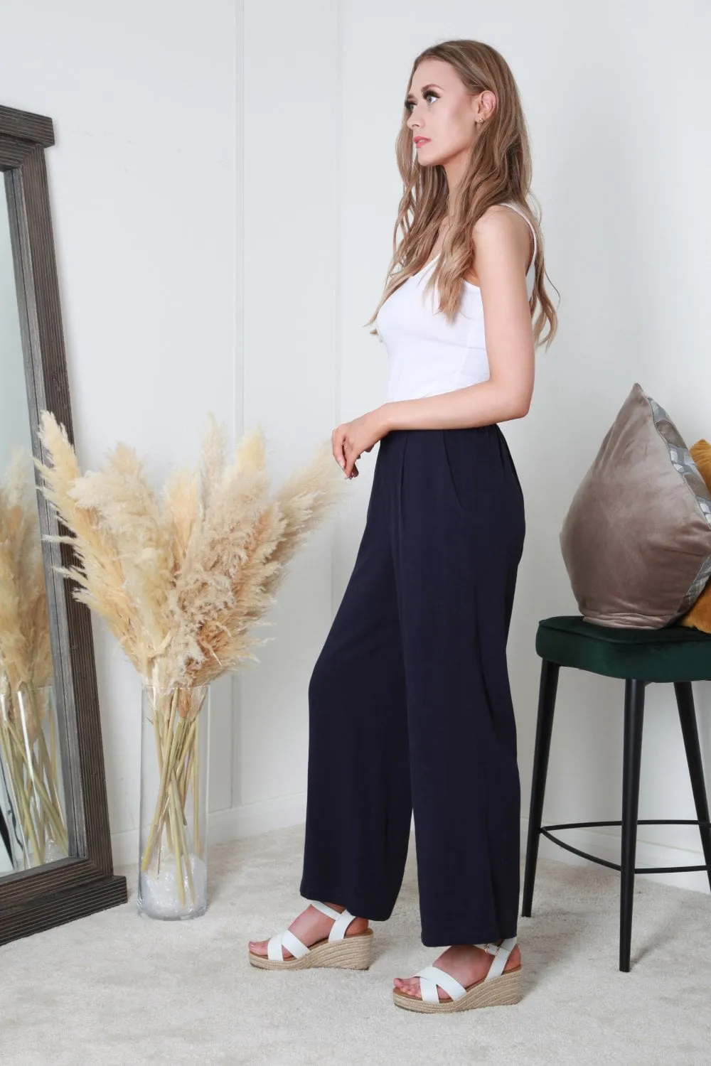 Double Second Wide Leg Elastic Back Trouser