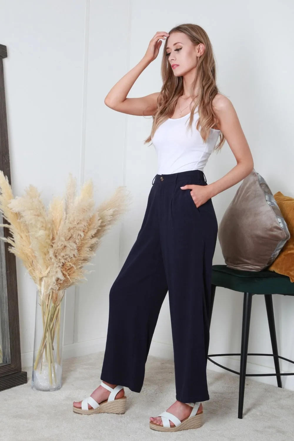 Double Second Wide Leg Elastic Back Trouser