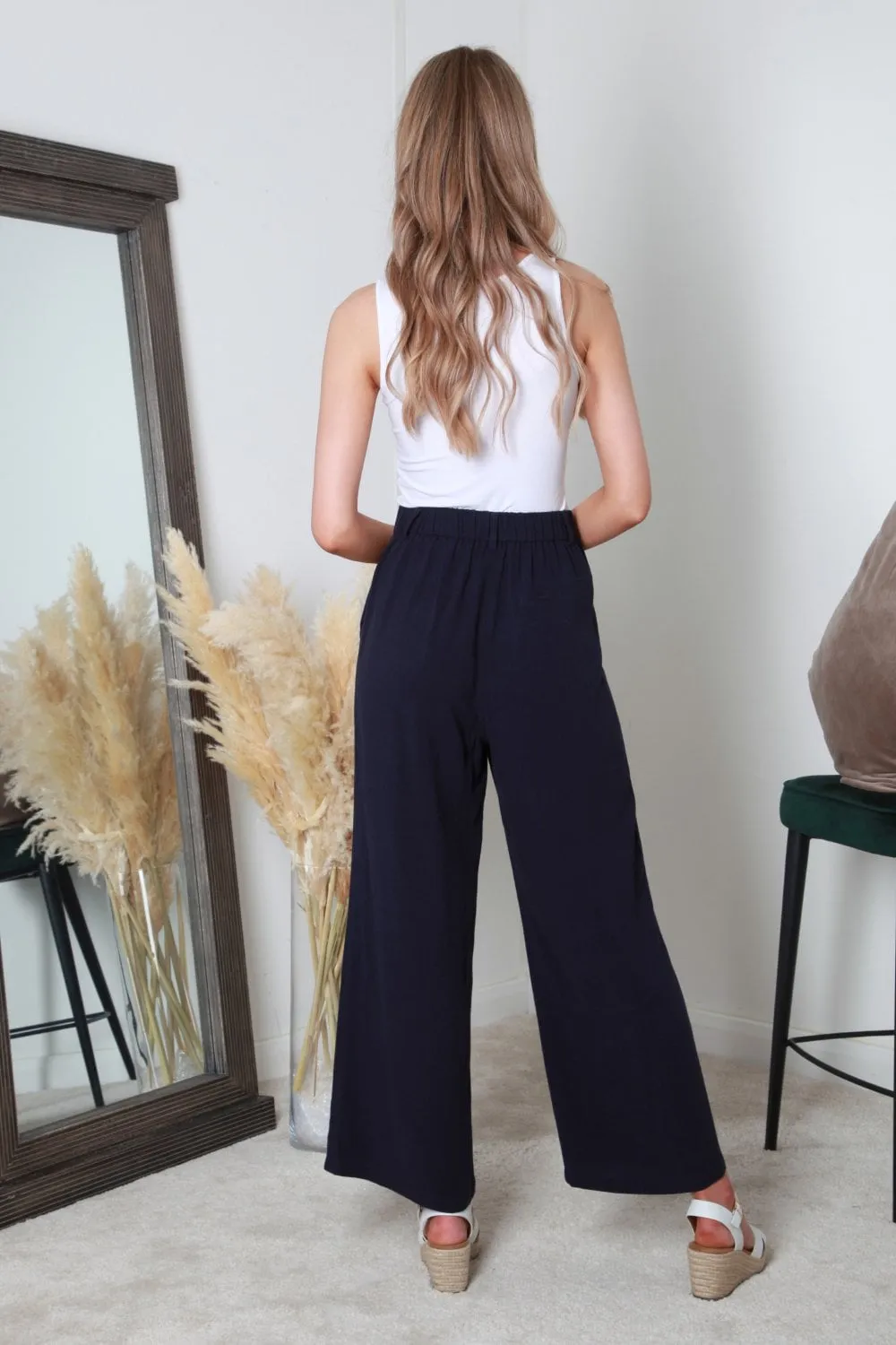 Double Second Wide Leg Elastic Back Trouser