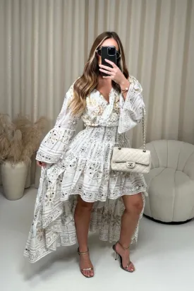 Eloise cream embellished high low tiered dress
