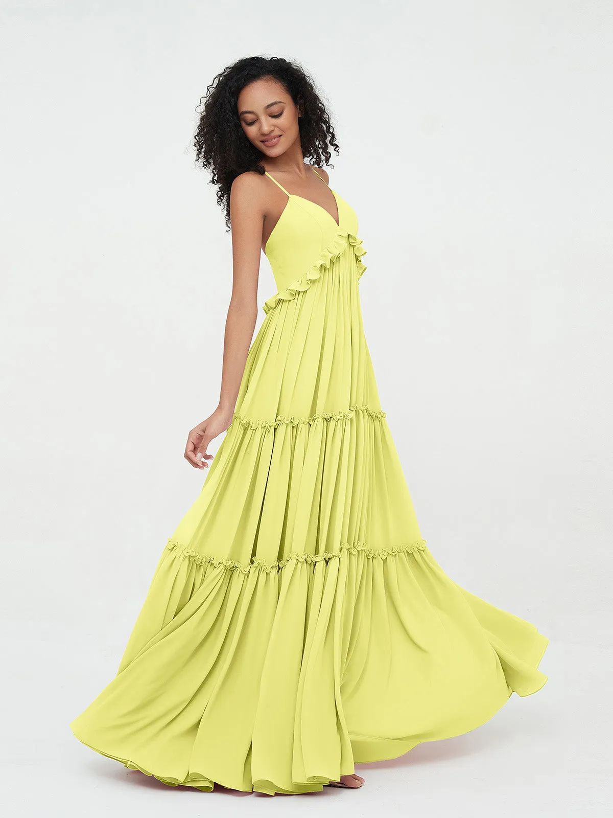 Empire Chiffon Tiered Skirt Max Bohemian Dresses-Daffodil