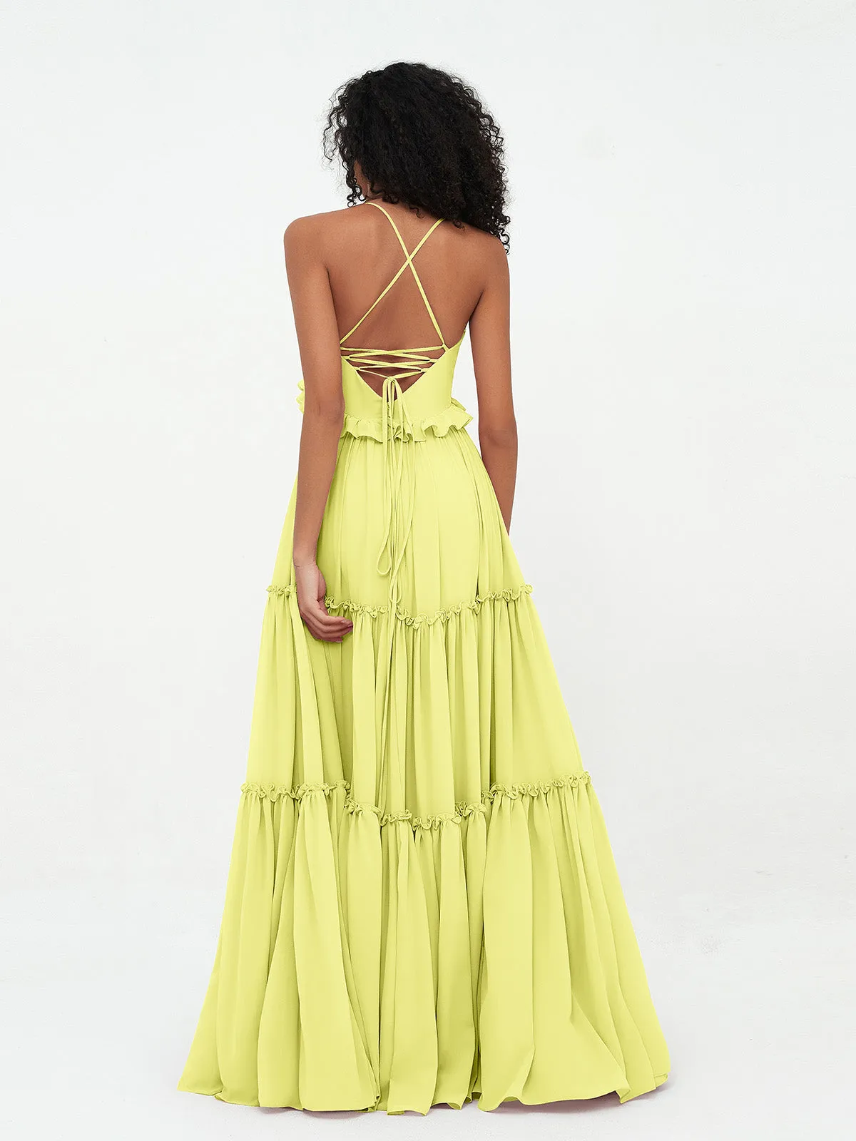 Empire Chiffon Tiered Skirt Max Bohemian Dresses-Daffodil