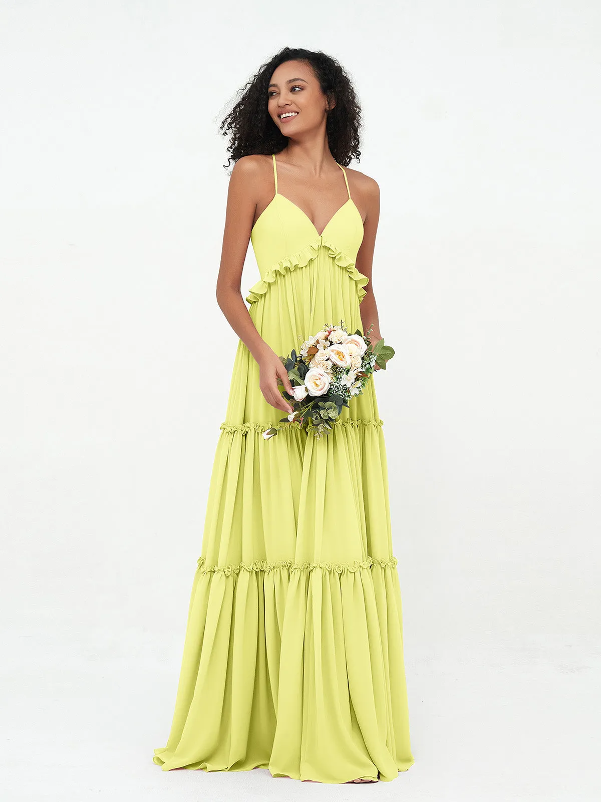 Empire Chiffon Tiered Skirt Max Bohemian Dresses-Daffodil