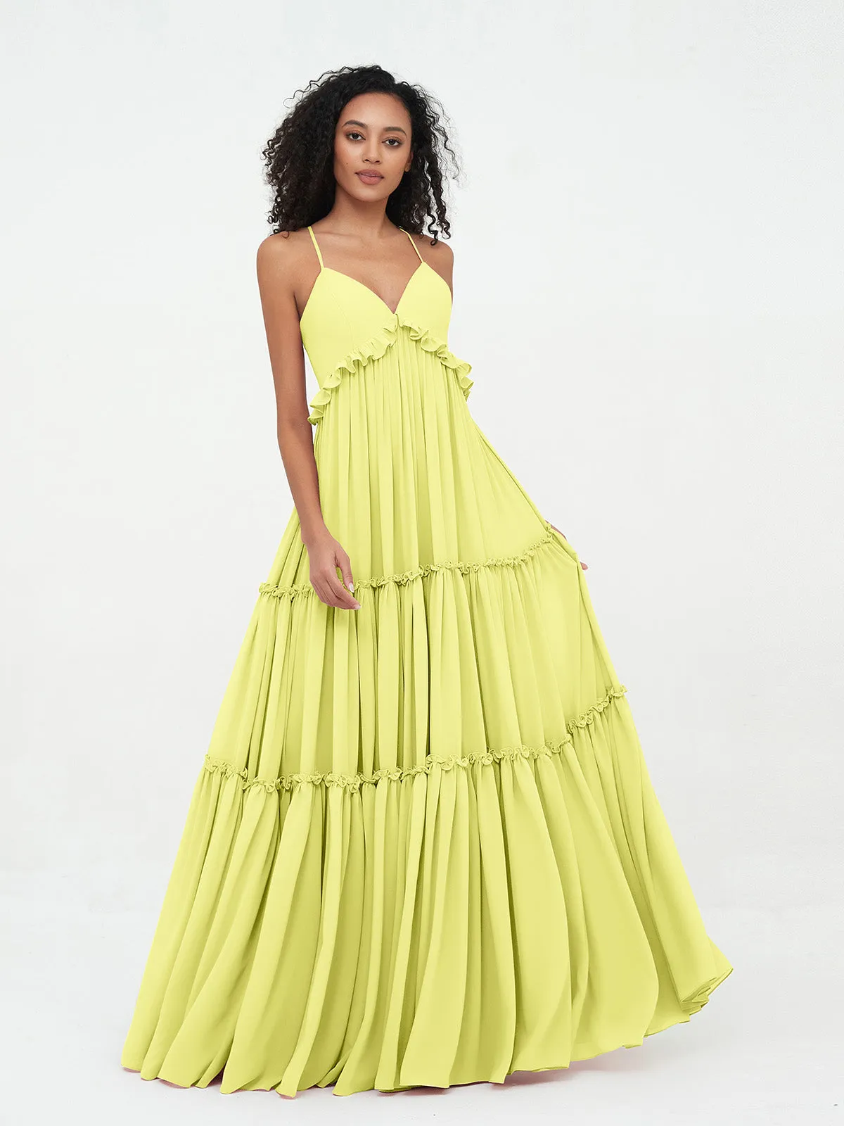 Empire Chiffon Tiered Skirt Max Bohemian Dresses-Daffodil