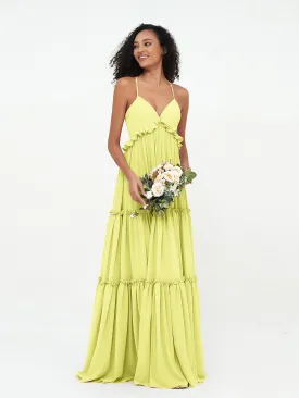Empire Chiffon Tiered Skirt Max Bohemian Dresses-Daffodil