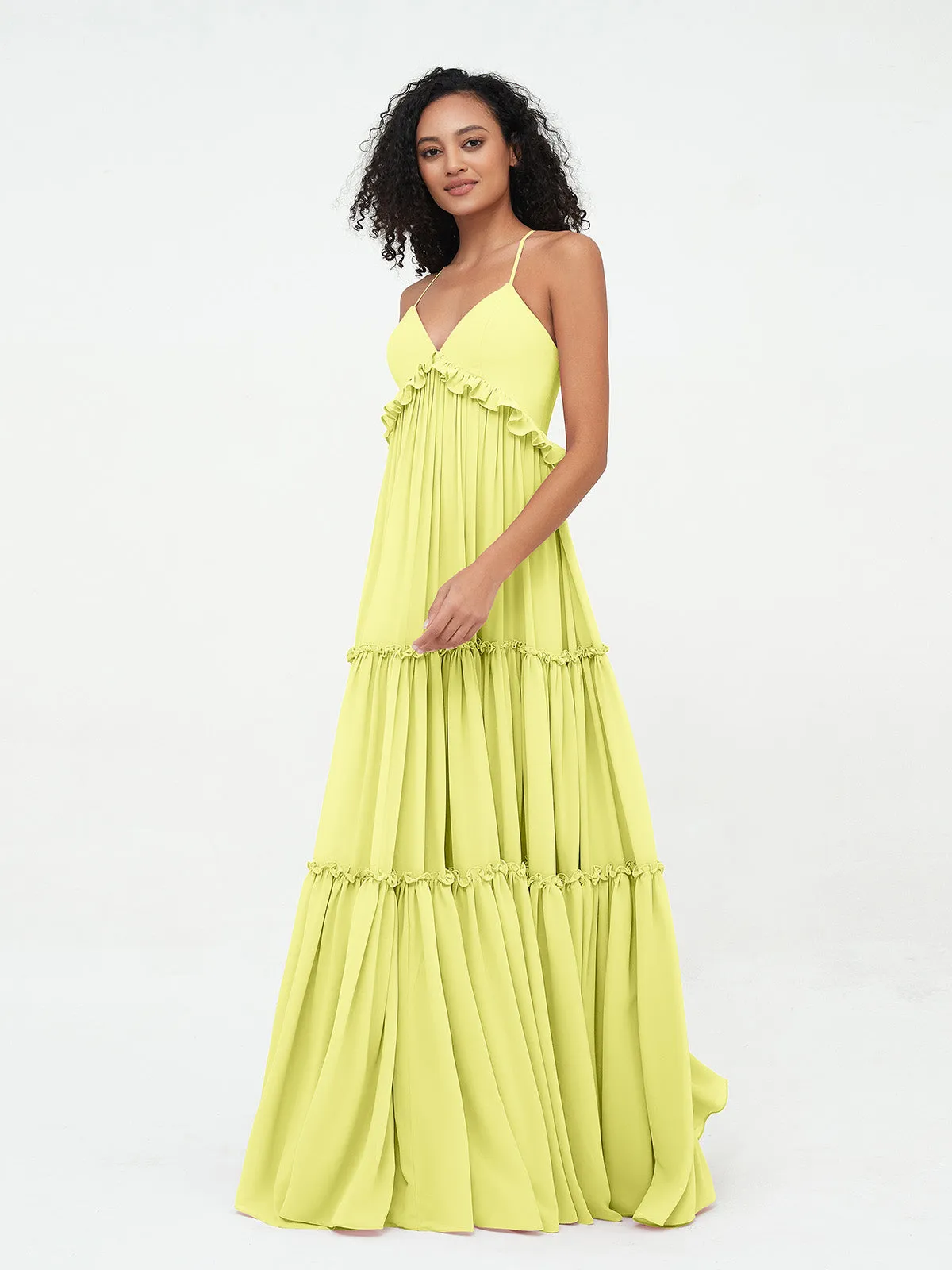 Empire Chiffon Tiered Skirt Max Bohemian Dresses-Daffodil