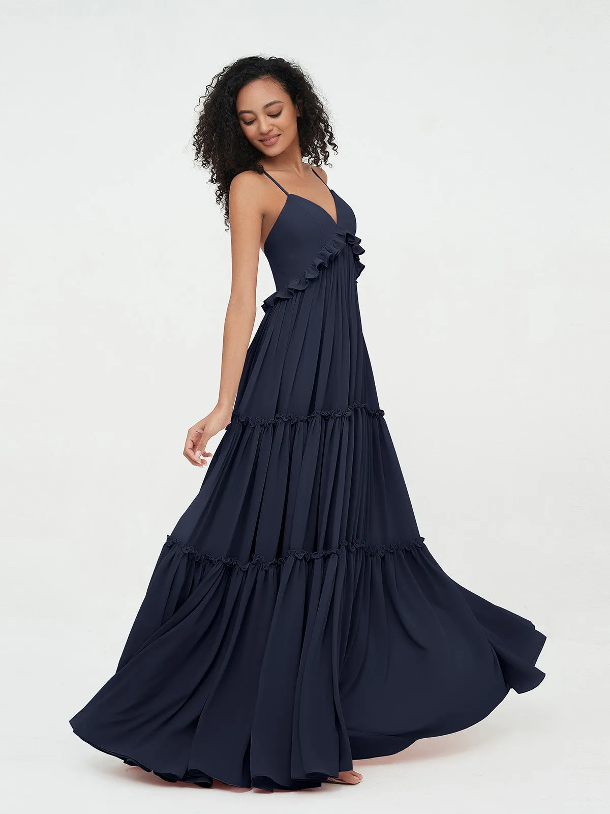 Empire Chiffon Tiered Skirt Max Bohemian Dresses-Dark Navy