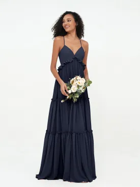 Empire Chiffon Tiered Skirt Max Bohemian Dresses-Dark Navy
