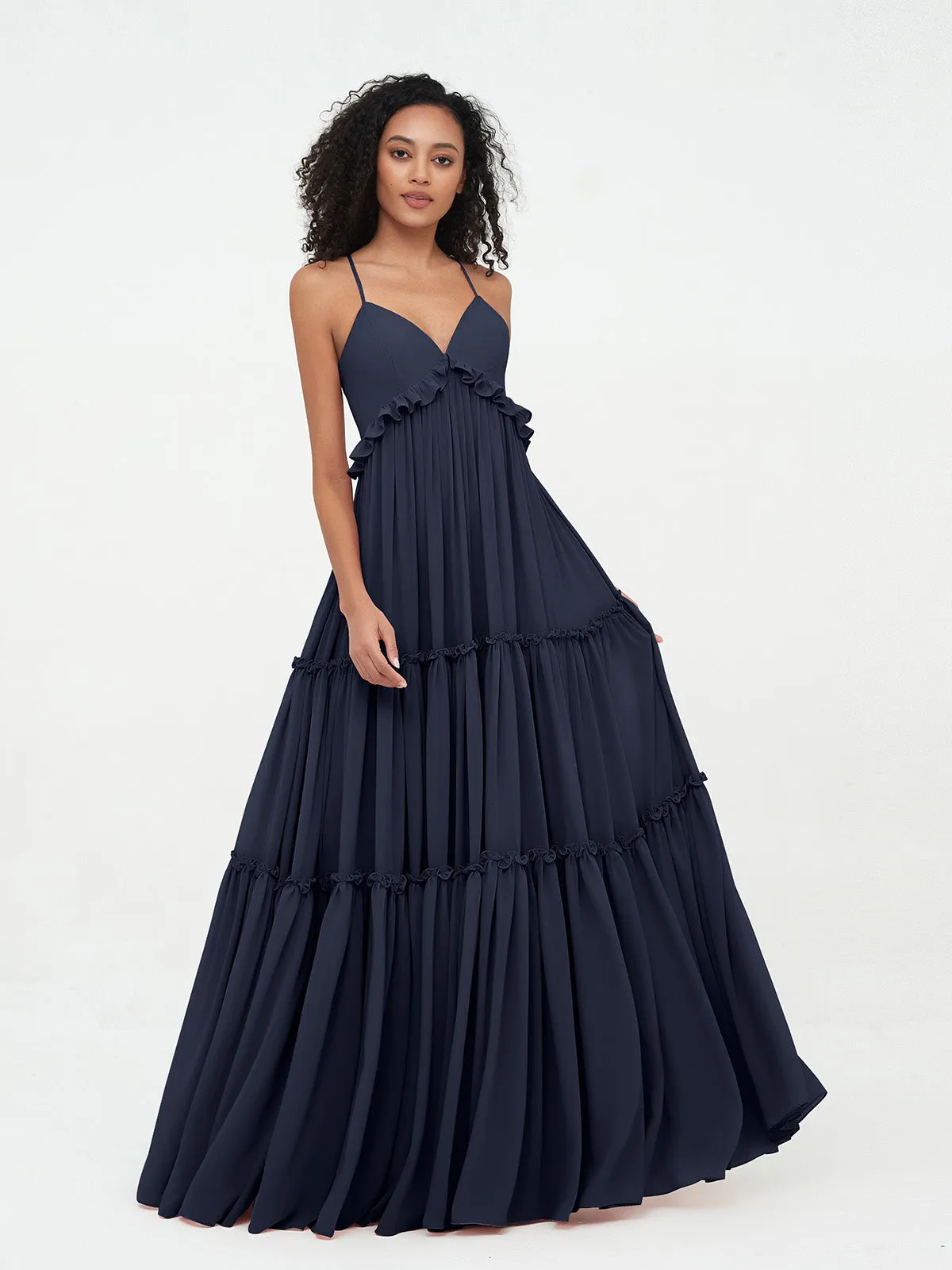 Empire Chiffon Tiered Skirt Max Bohemian Dresses-Dark Navy