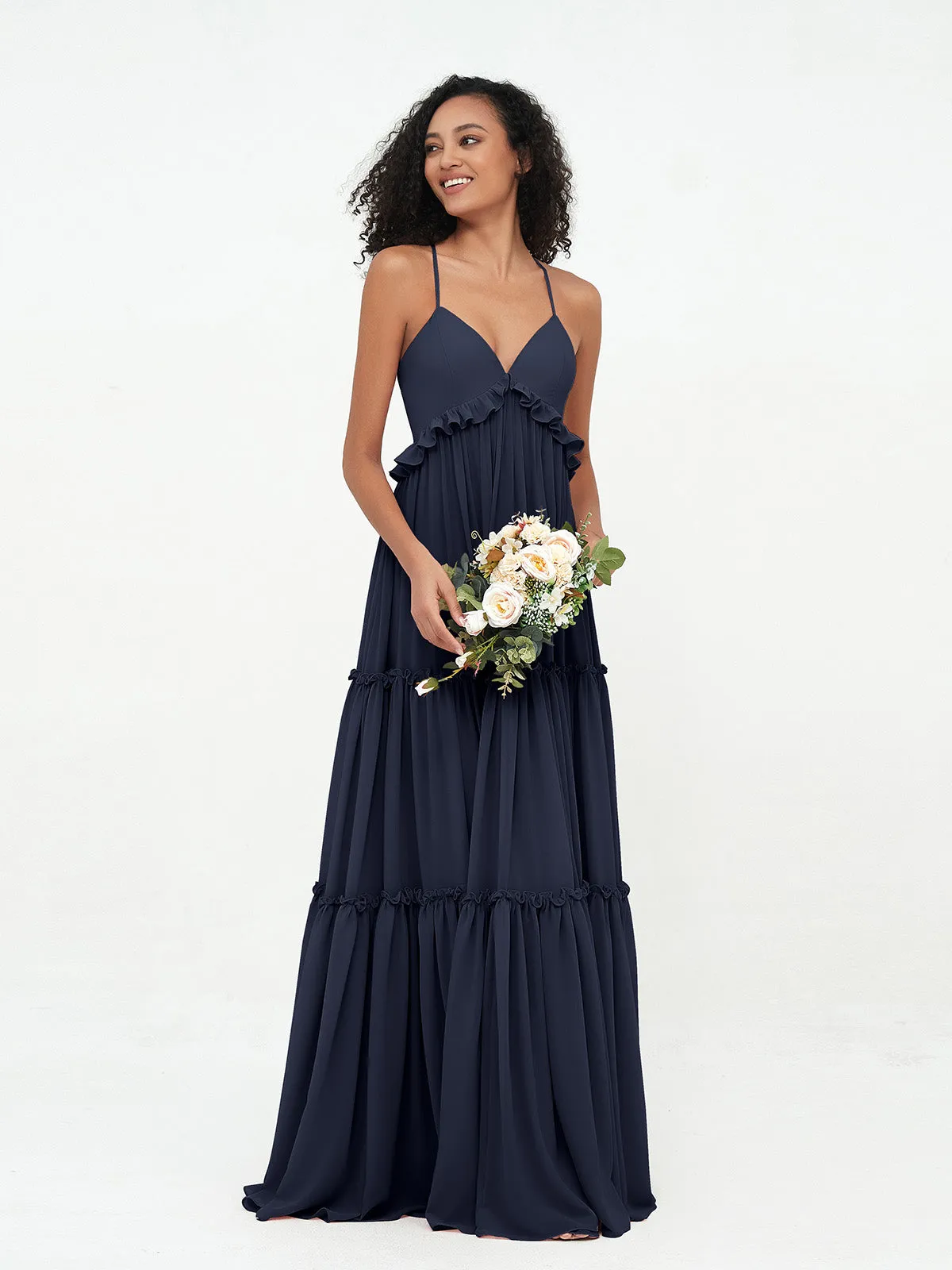 Empire Chiffon Tiered Skirt Max Bohemian Dresses-Dark Navy