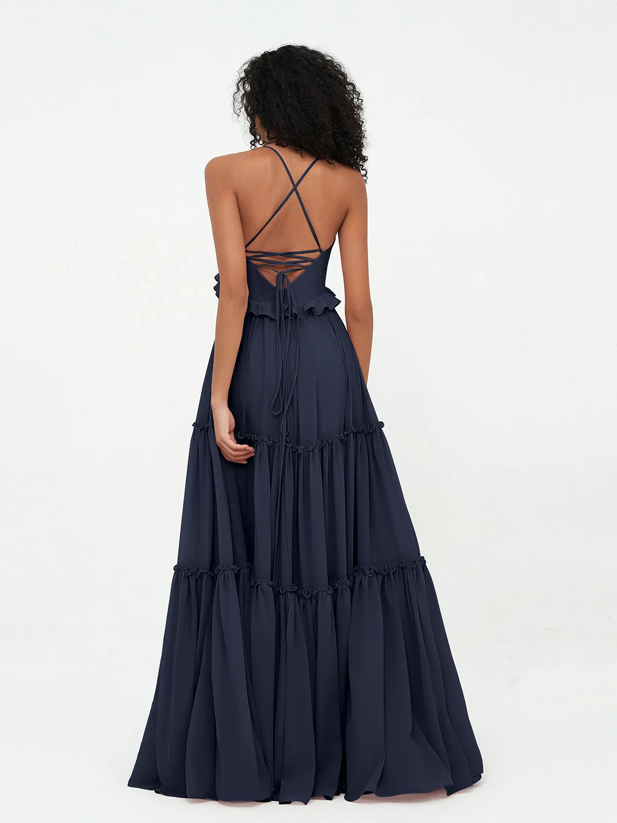 Empire Chiffon Tiered Skirt Max Bohemian Dresses-Dark Navy