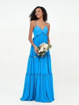 Empire Chiffon Tiered Skirt Max Bohemian Dresses-Ocean Blue