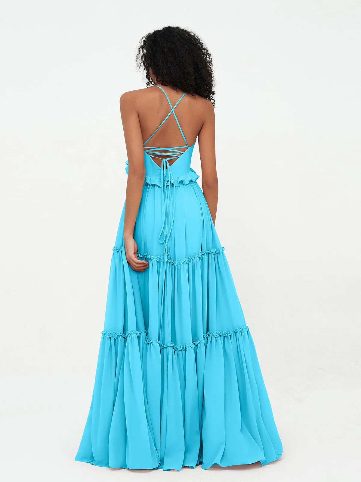 Empire Chiffon Tiered Skirt Max Bohemian Dresses-Pool